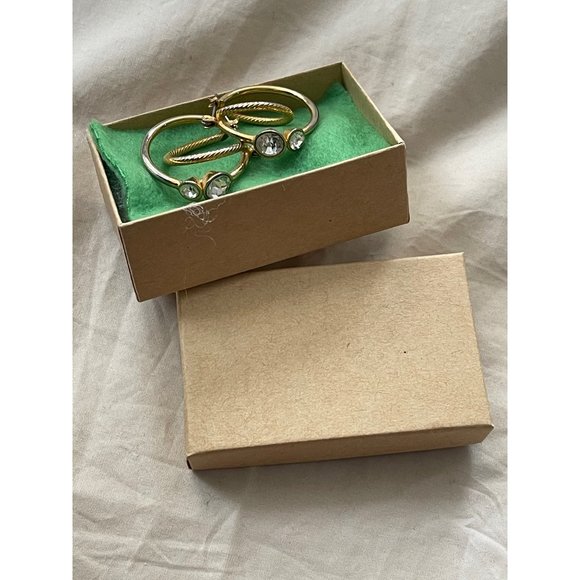 Vintage Double Hoop Vintage Look Gold / Silver Tone Rhinestone Pierced Earrings - Picture 12 of 12